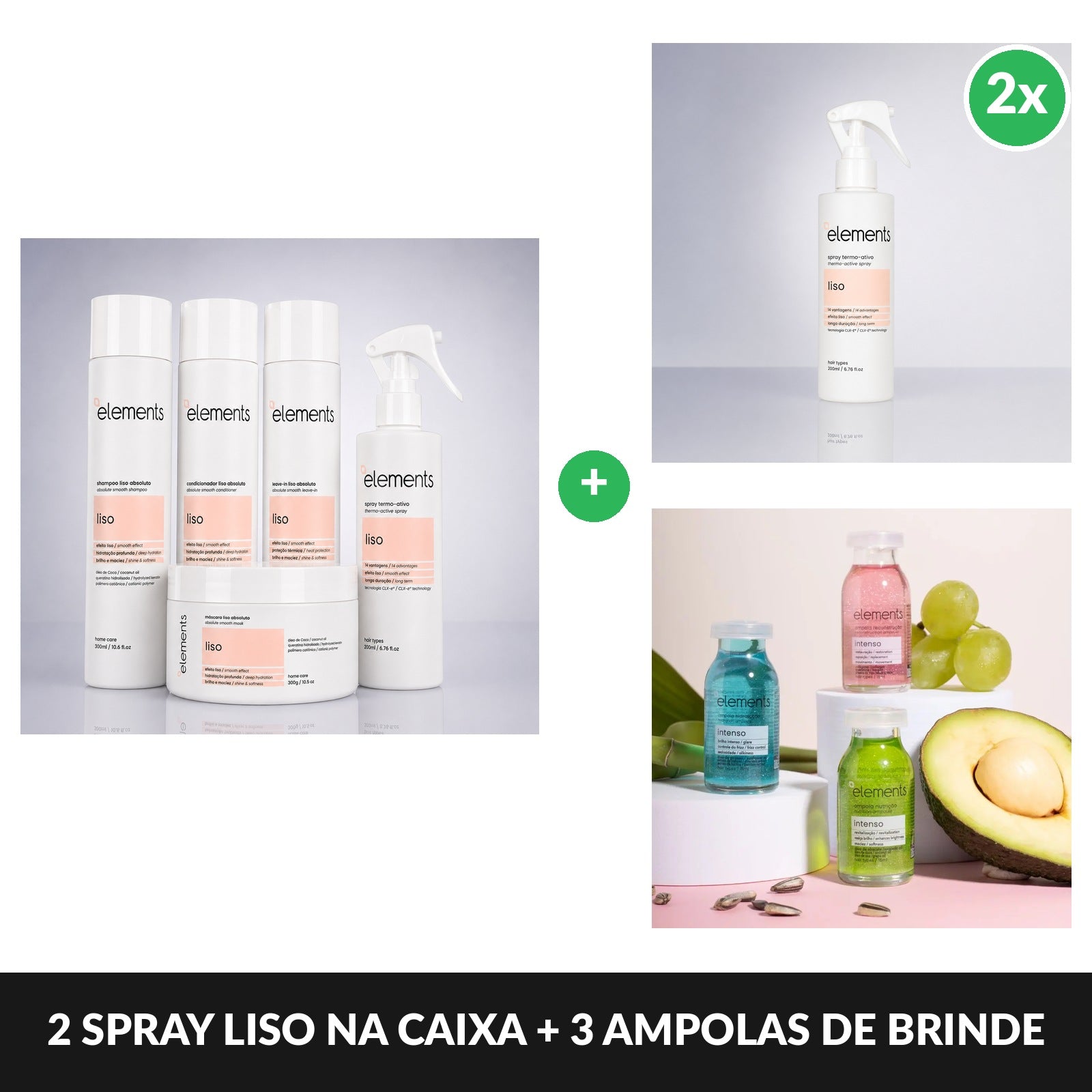 Rotina Liso 90 Dias: kit completo com 2 Spray Liso mais 3 ampolas de brinde